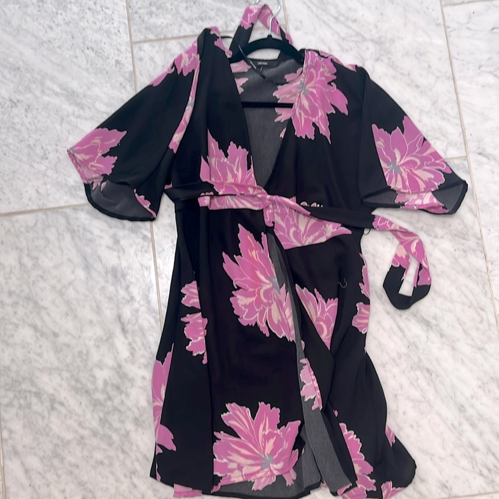 Vero Moda black wrap dress with pink flowers size small